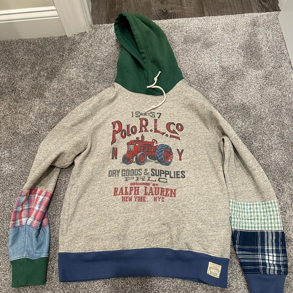 Ralph Lauren Polo Country Patchwork Hoodie with Tractor graphic Medium